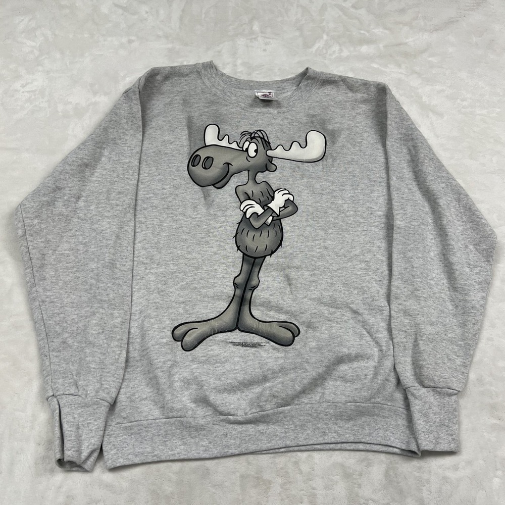 Delta Bullwinkle Moose Sweatshirt Adult M Gray Graphic Crewneck Vintage Style